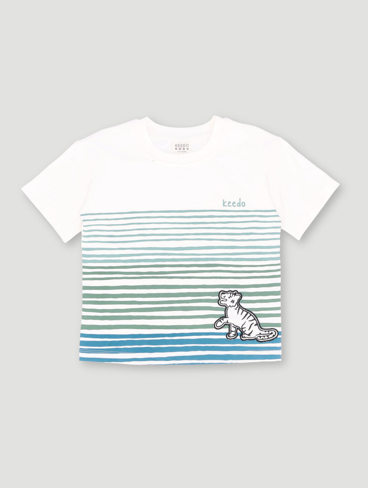 Keedo Boys Stripe Tiger Tee - White