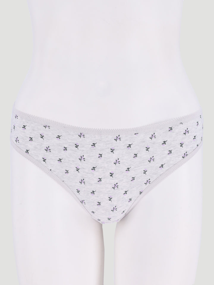 5 Pack Cotton Stretch Bikini Panties - Pink Leaf/Navy/Grey Leaf