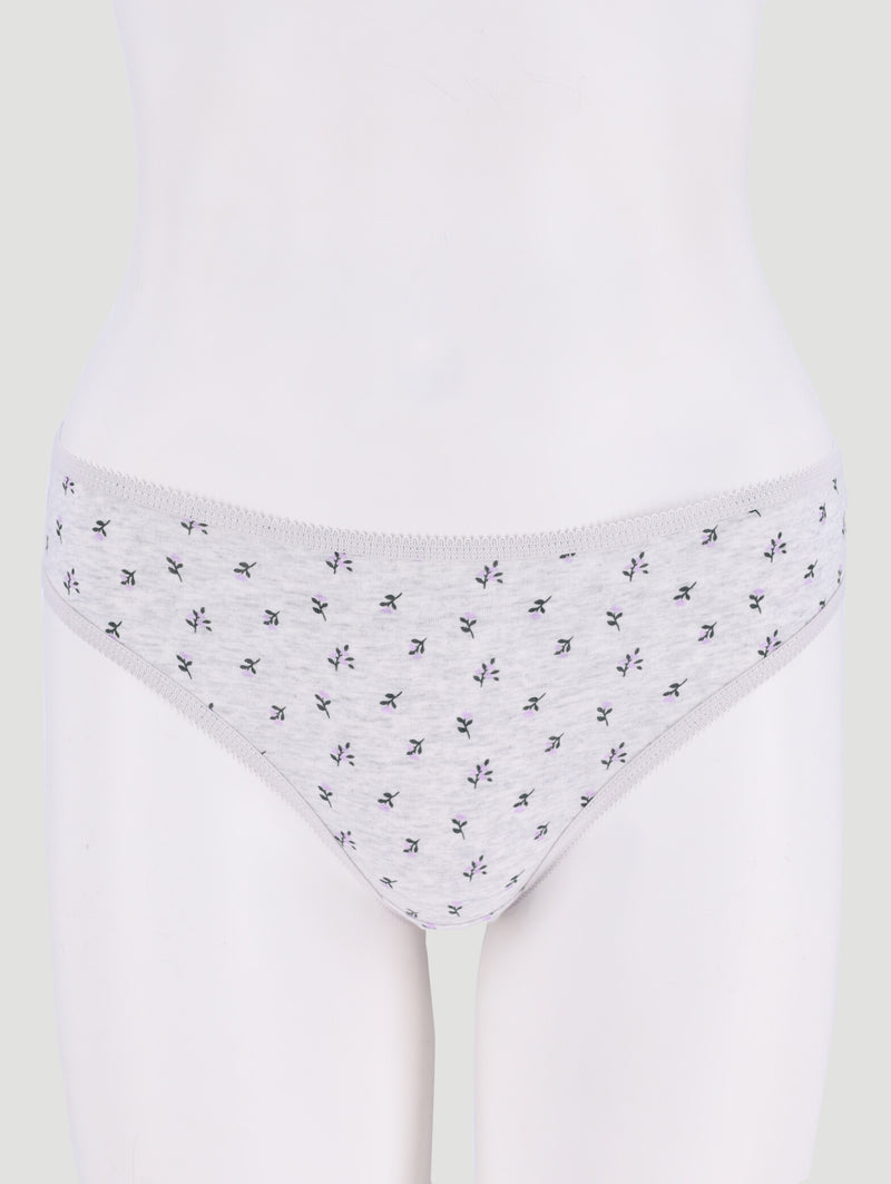 5 Pack Cotton Stretch Bikini Panties - Pink Leaf/Navy/Grey Leaf