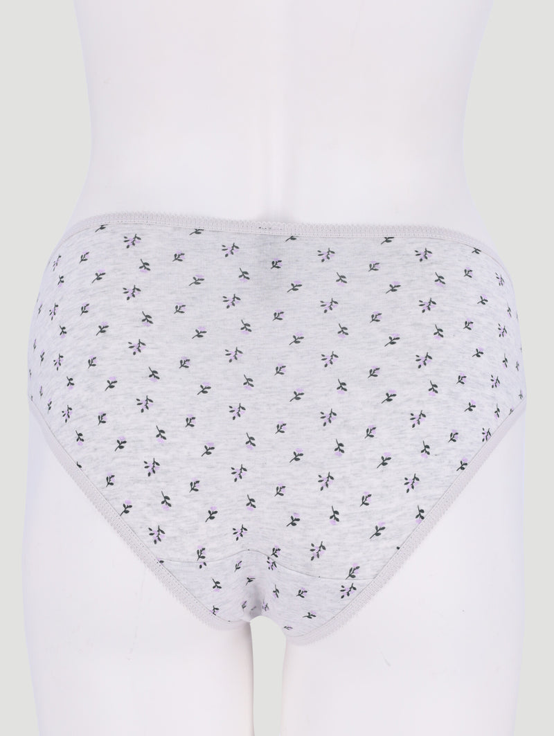 5 Pack Cotton Stretch Bikini Panties - Pink Leaf/Navy/Grey Leaf