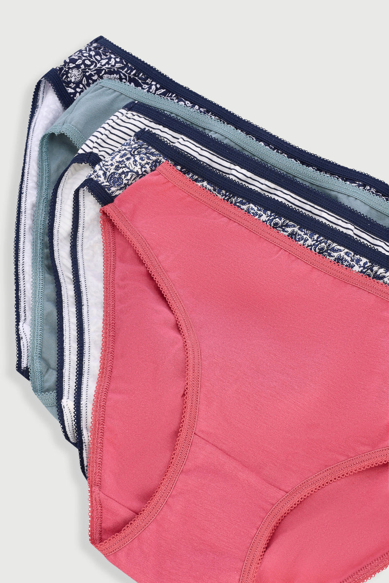 5 Pack Floral Print Cotton Bikini Panties - Multi