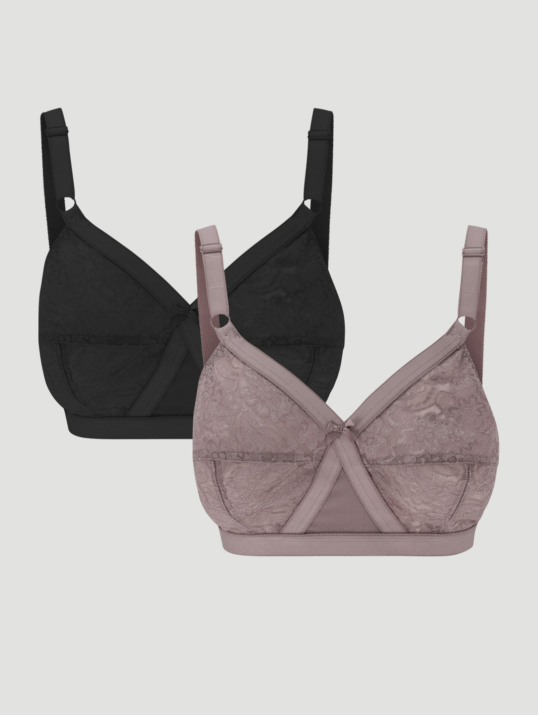 2 Pack Lace Cross Your Heart Bras - Mocha/Black