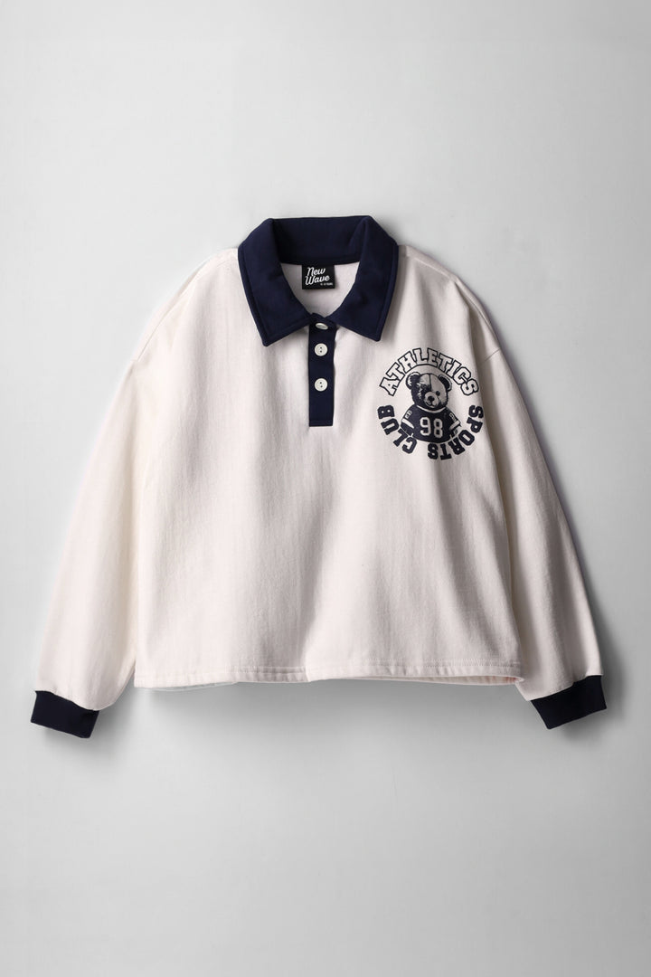 Girls College Contrast Pullover - Cream/Navy