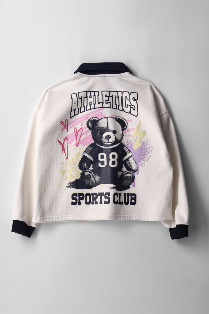 Girls College Contrast Pullover - Cream/Navy