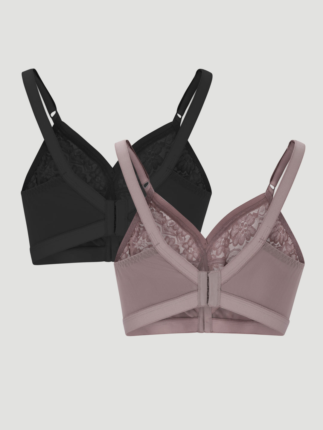 2 Pack Lace Cross Your Heart Bras - Mocha/Black