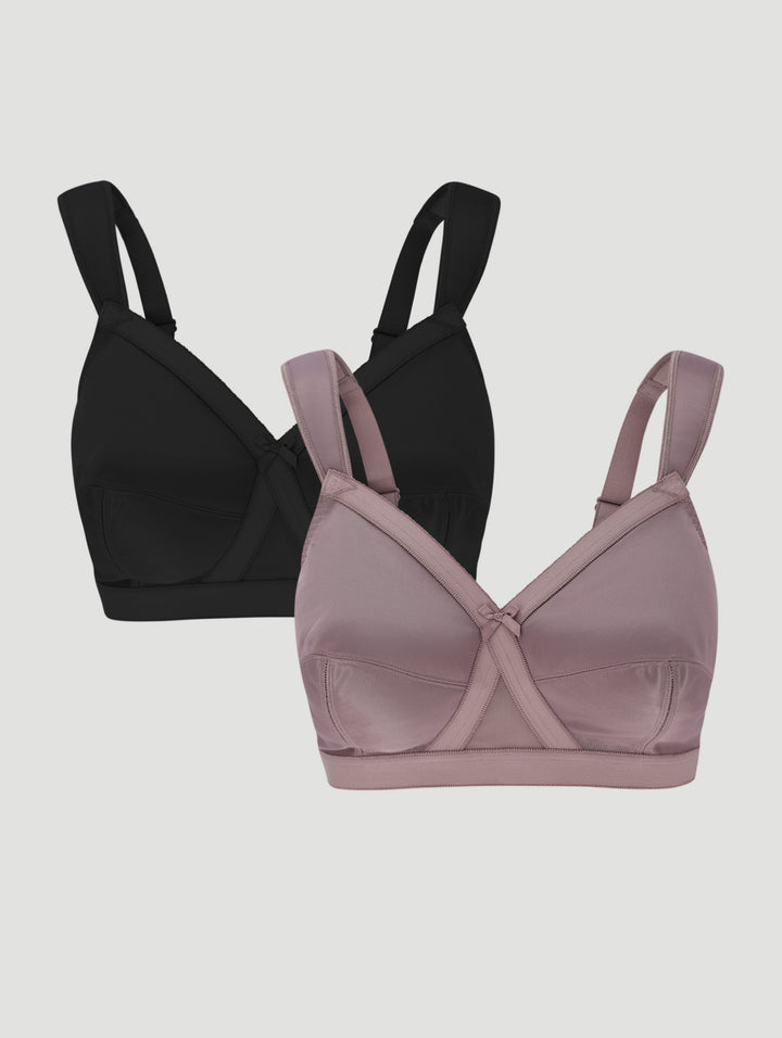 2 Pack Microfibre Cross Your Heart Bras - Mocha/Black