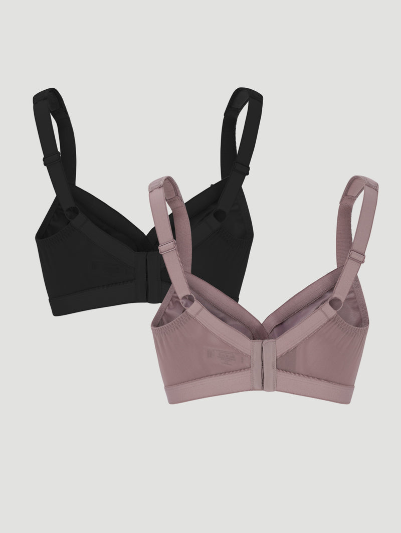 2 Pack Microfibre Cross Your Heart Bras - Mocha/Black