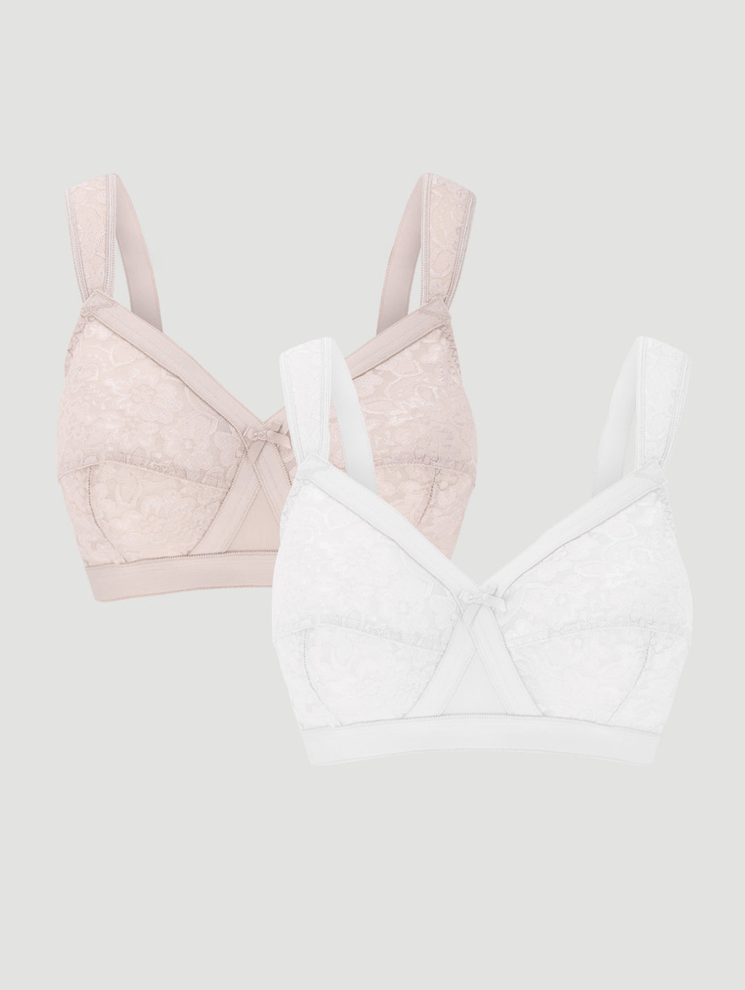 2 Pack Lace Cross Your Heart Bras - Beige/White
