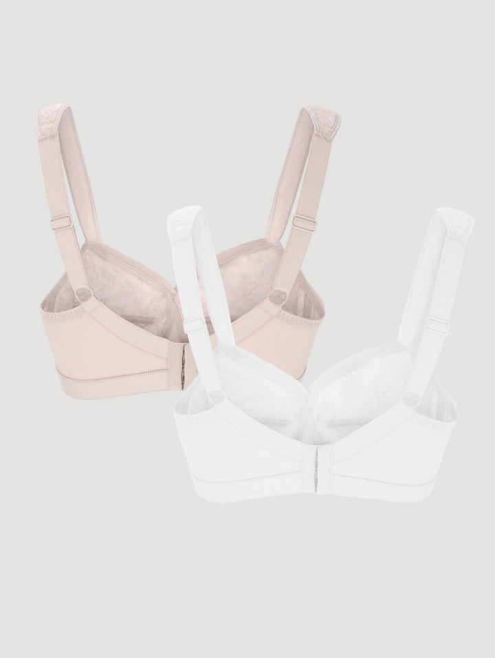 2 Pack Lace Cross Your Heart Bras - Beige/White
