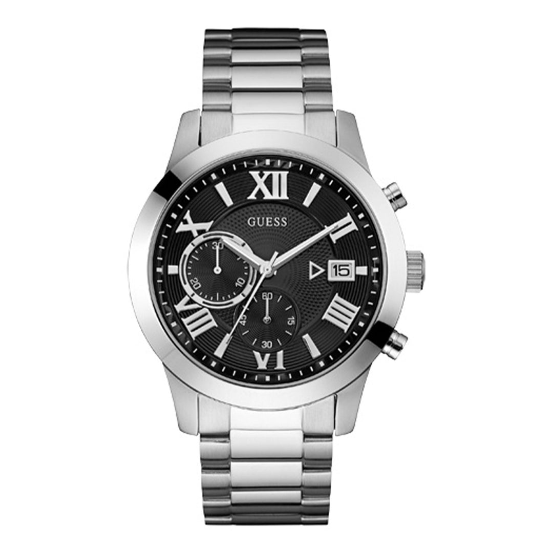 Gents Silver Case & Black Dial Stainless Steel Watch