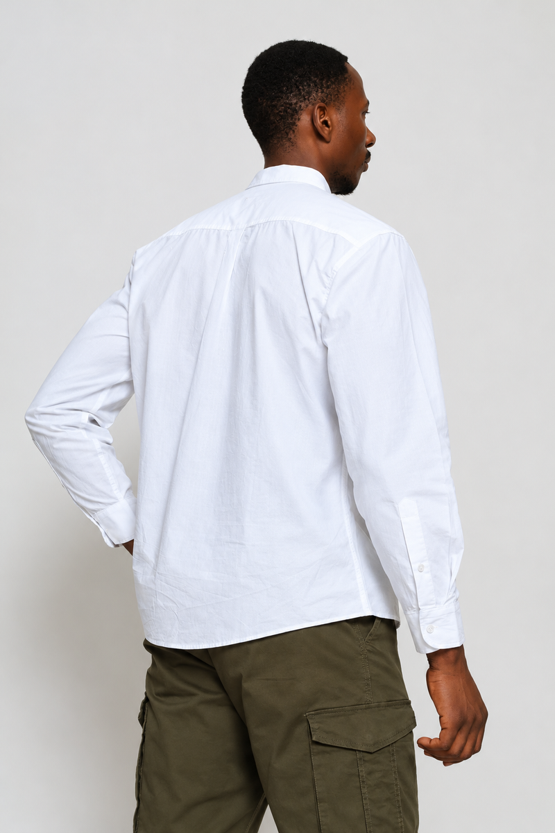 Long Sleeve Flap Pocket Shirt - White