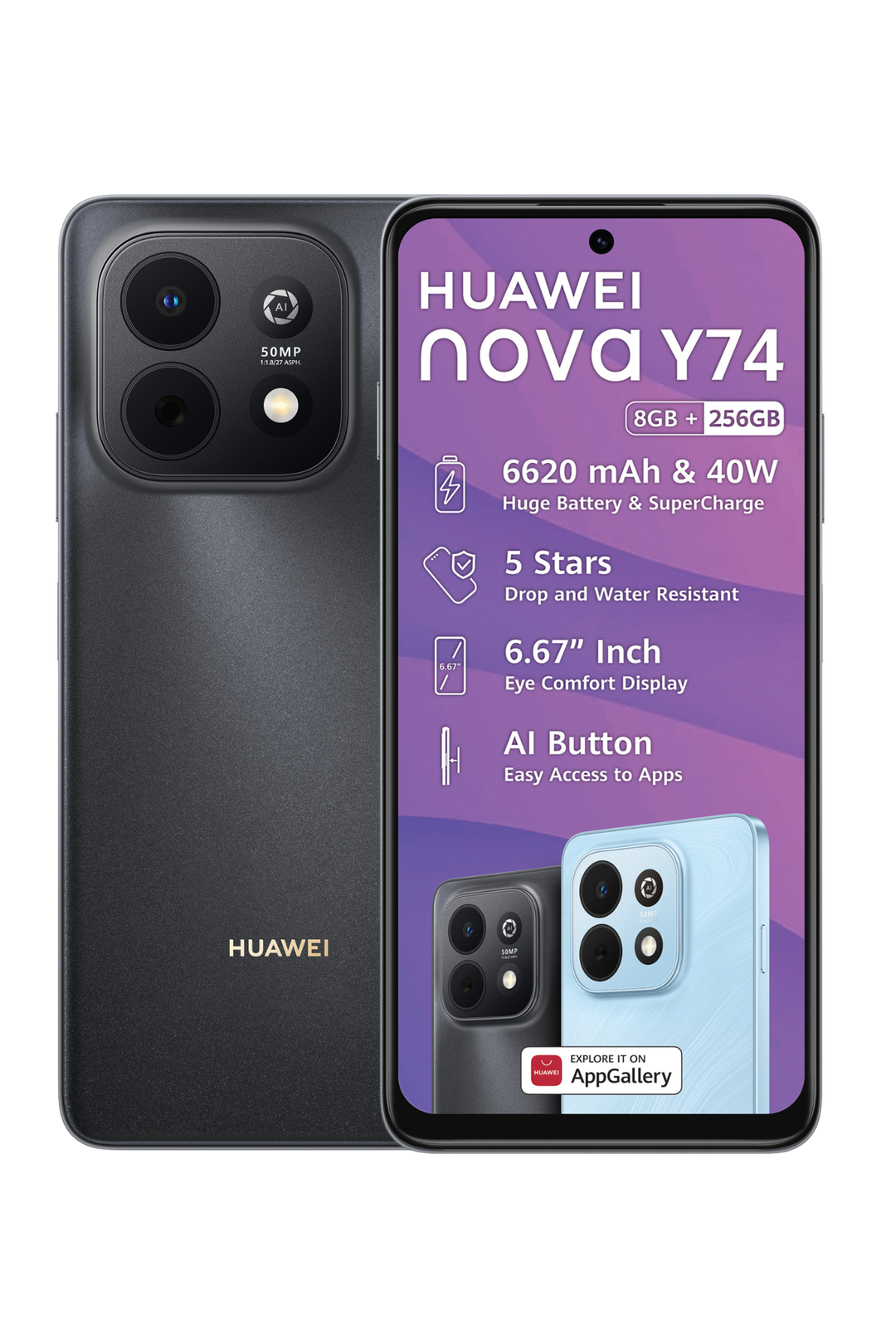 NOVA Y74  8+256 GB Dual Sim Cellphone - Black