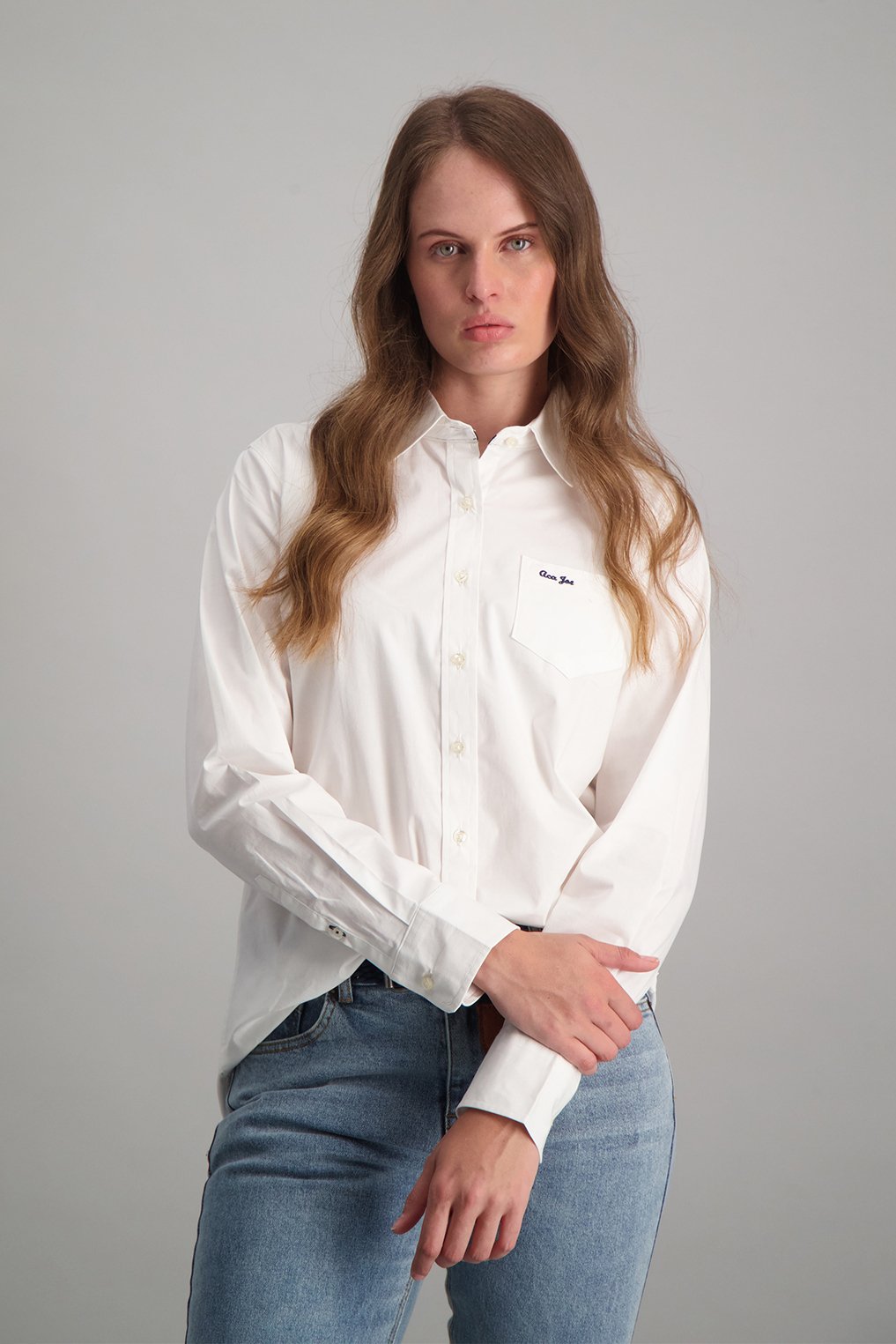 Poplin Pocket Embroidery Shirt - White