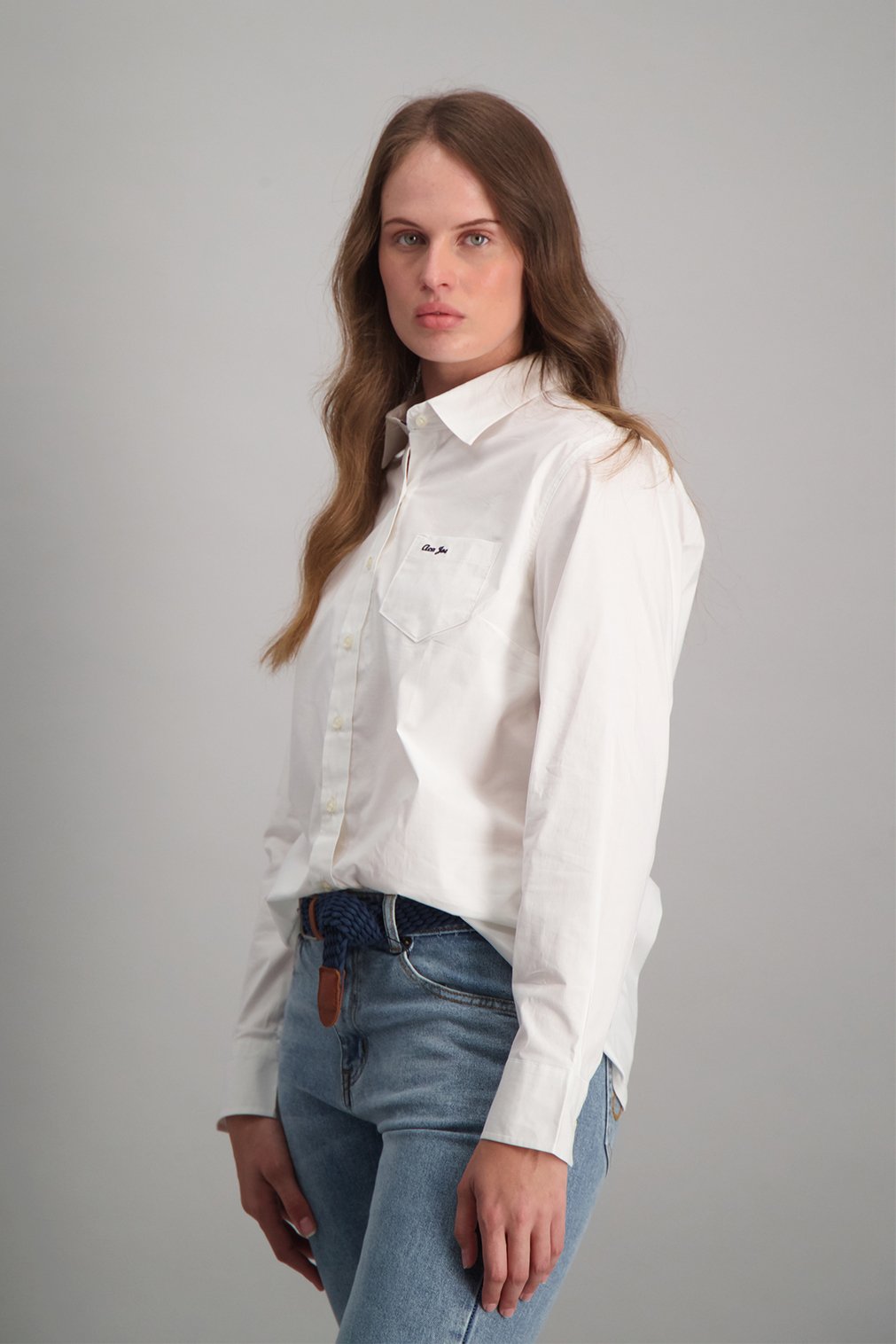 Poplin Pocket Embroidery Shirt - White
