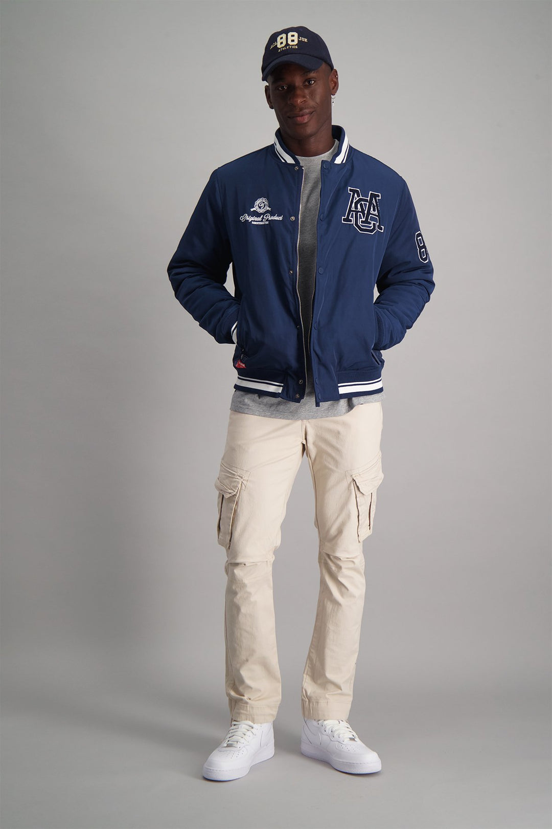 Nylon Padded Varsity Jacket - Navy