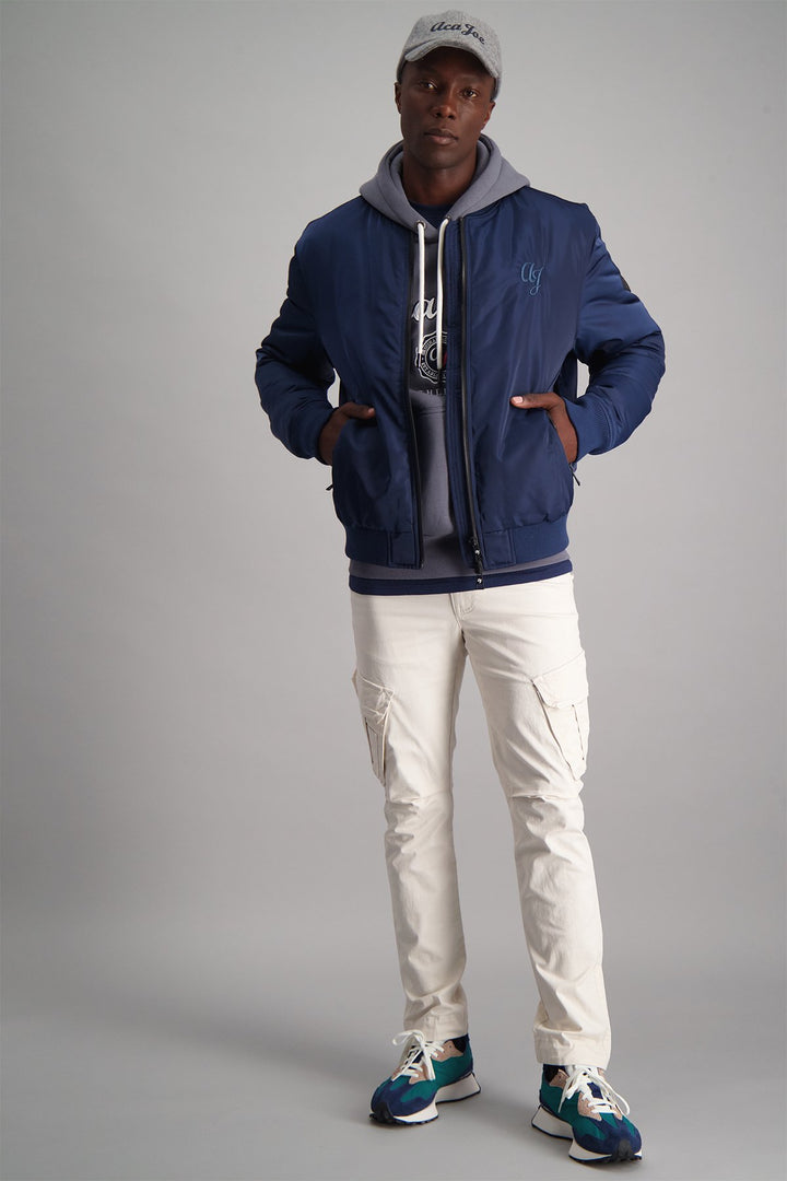 Rubber Badge Bomber Jacket - Navy