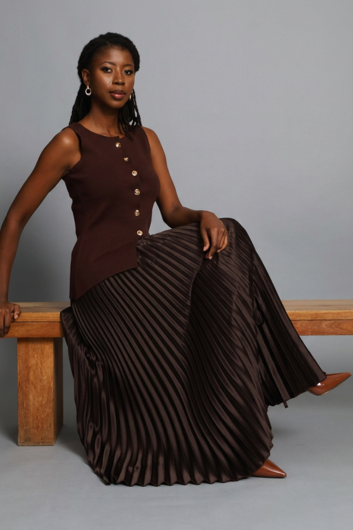 Notch Hem Knitwear Waistcoat - Chocolate