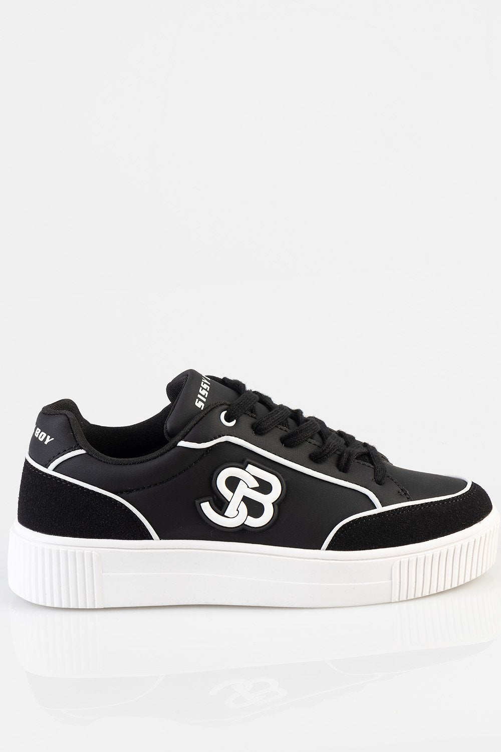 Contrast Detail Lace-Up Low Sneaker - Black