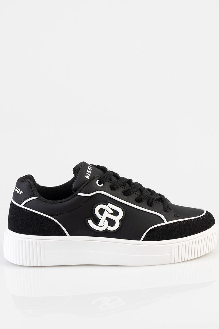 Contrast Detail Lace-Up Low Sneaker - Black