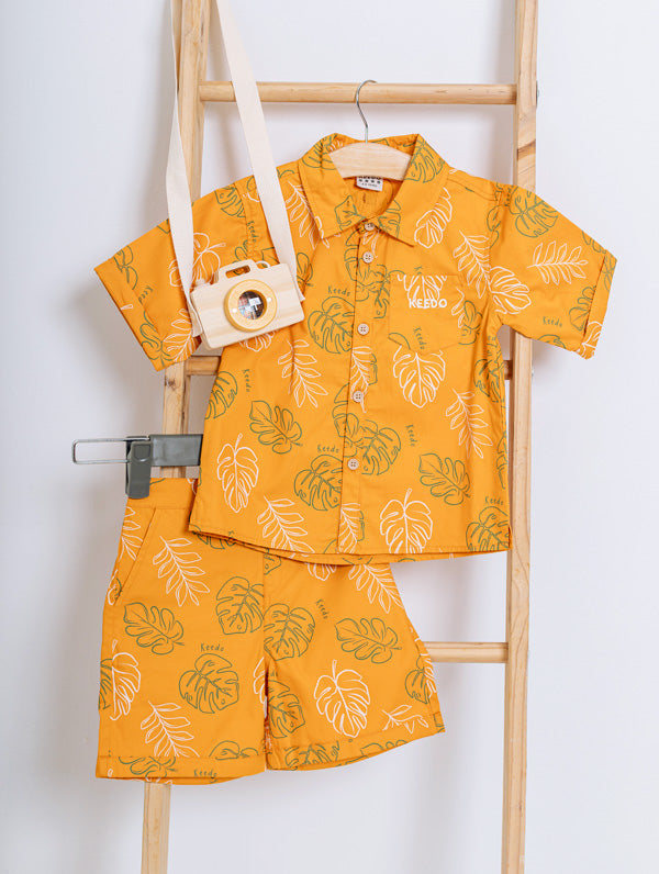 Keedo Baby Boys Foliage Shirt - Mustard