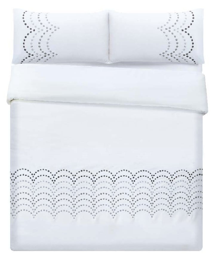 Scalloped Embroidery Duvet Set - Grey