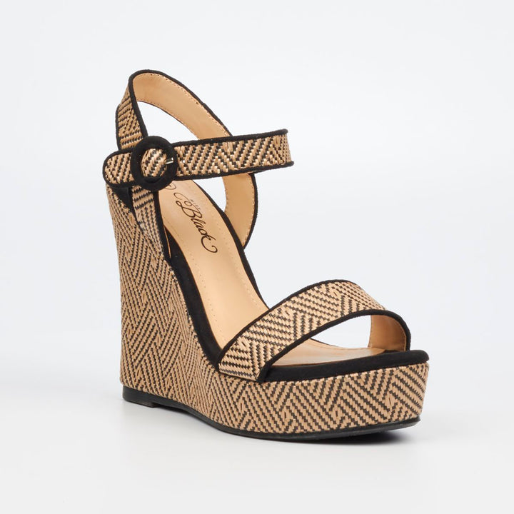 Ladies Push In Platform Wedge - Black