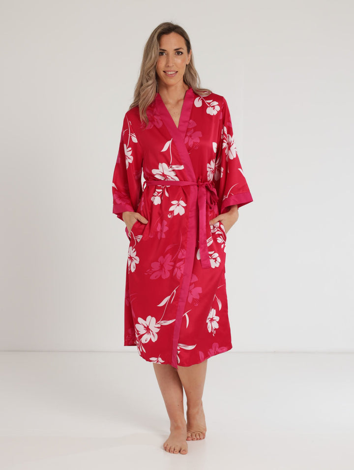 Ladies Kimono Sleeve Satin Gown - Red