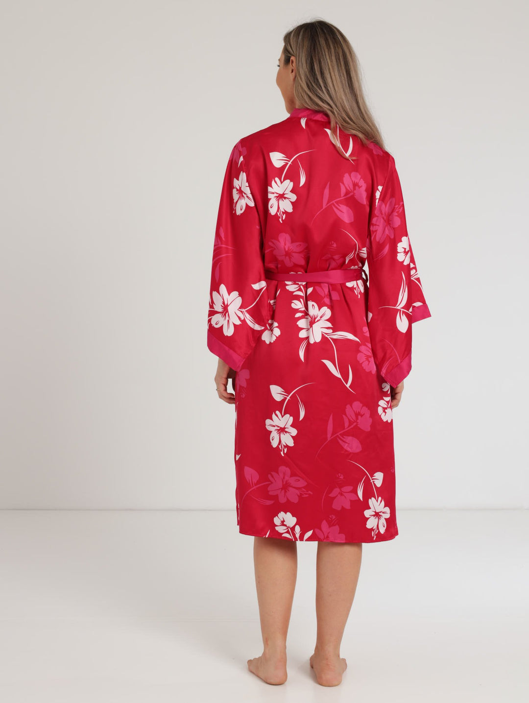 Ladies Kimono Sleeve Satin Gown - Red