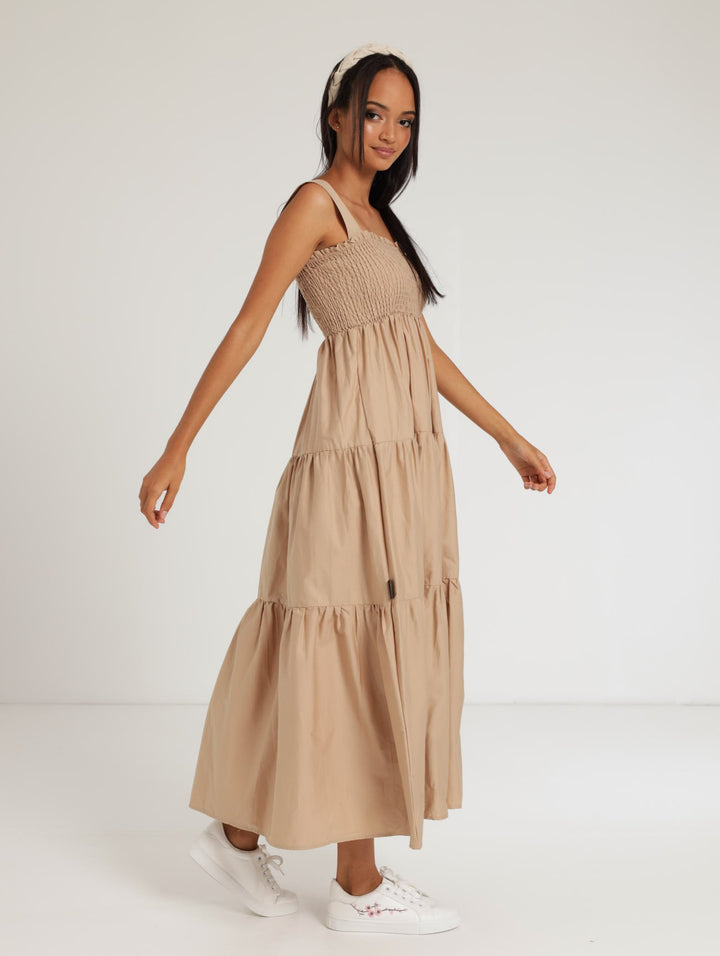 Ladies Tiered Sun Dress - Khaki