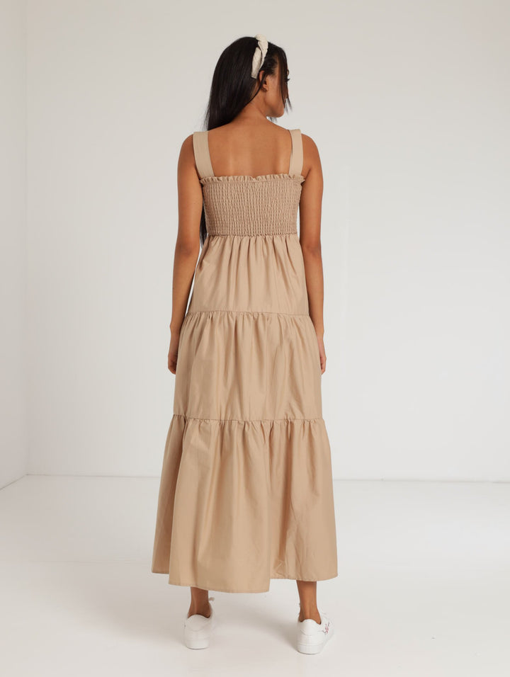 Ladies Tiered Sun Dress - Khaki