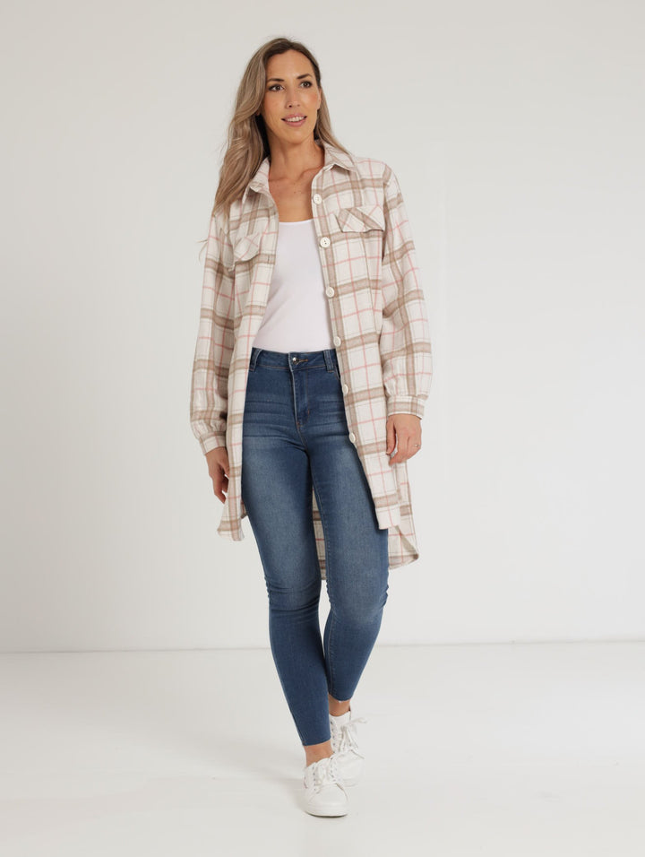 Ladies Long Sleeve Check Shirt - Rust