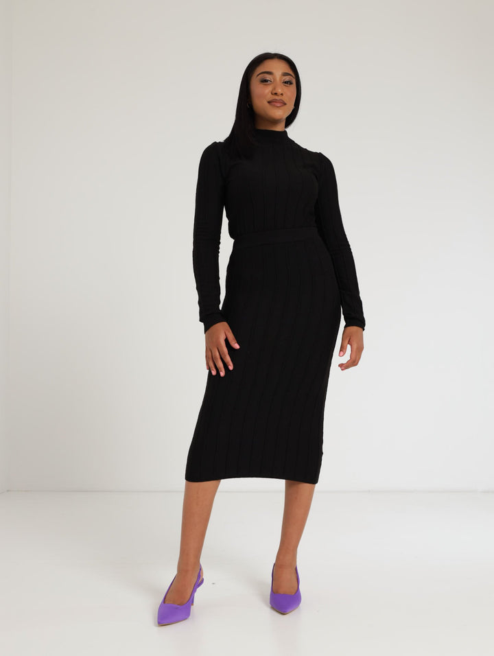 Ladies Vertical Stripe Skirt - Black