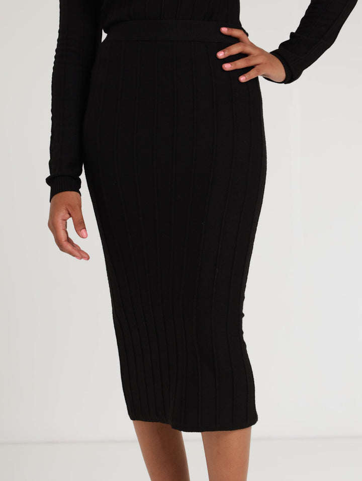 Ladies Vertical Stripe Skirt - Black