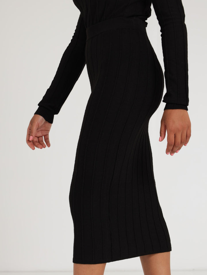 Ladies Vertical Stripe Skirt - Black