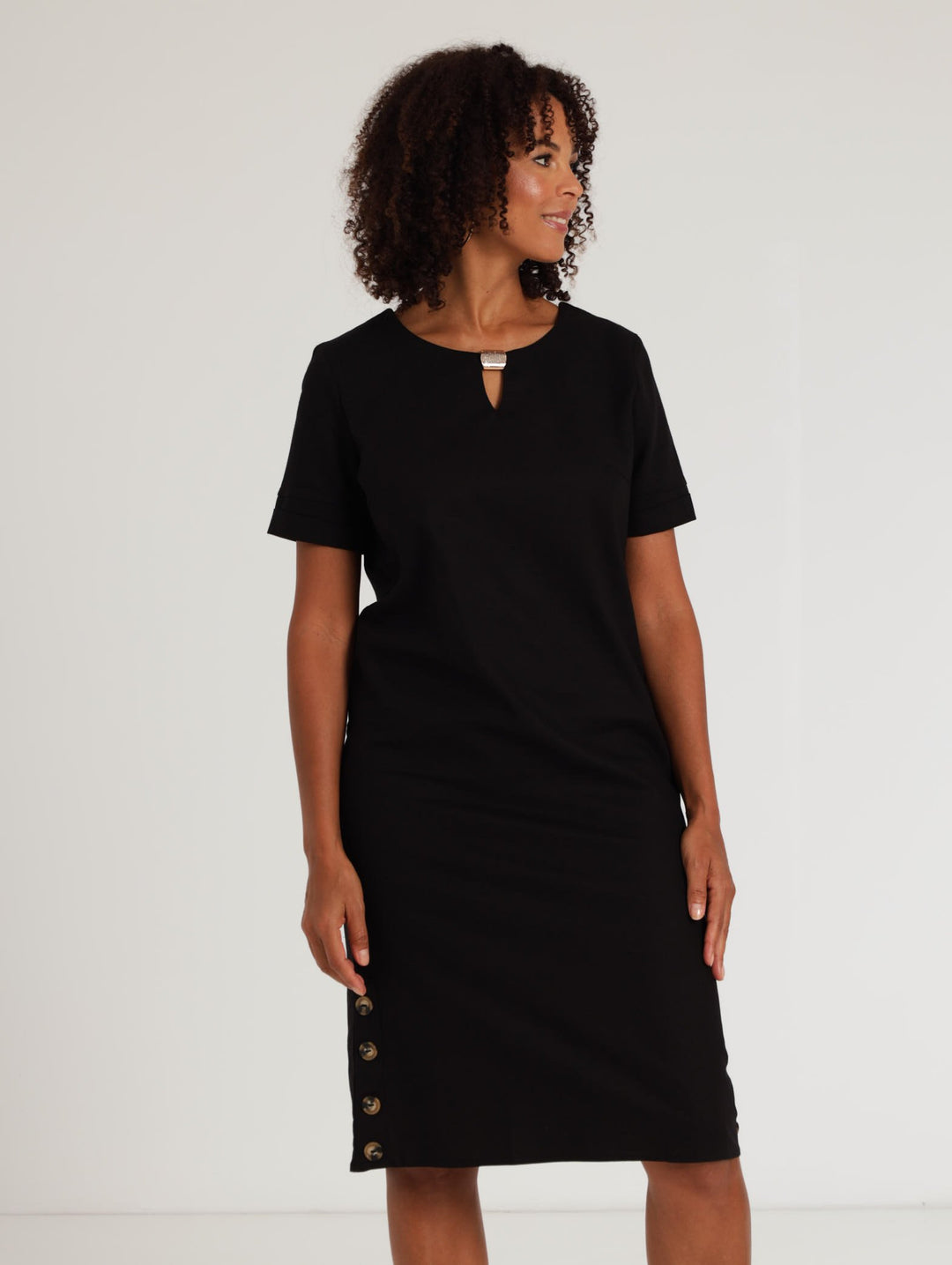 Ladies Trim Detail Shift Dress - Black