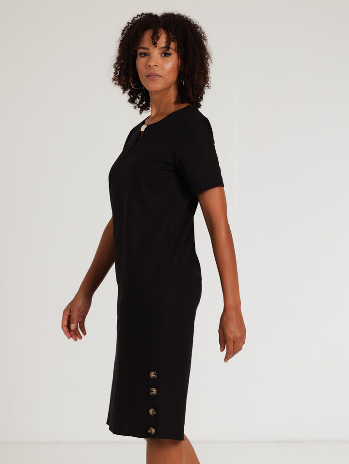 Ladies Trim Detail Shift Dress - Black