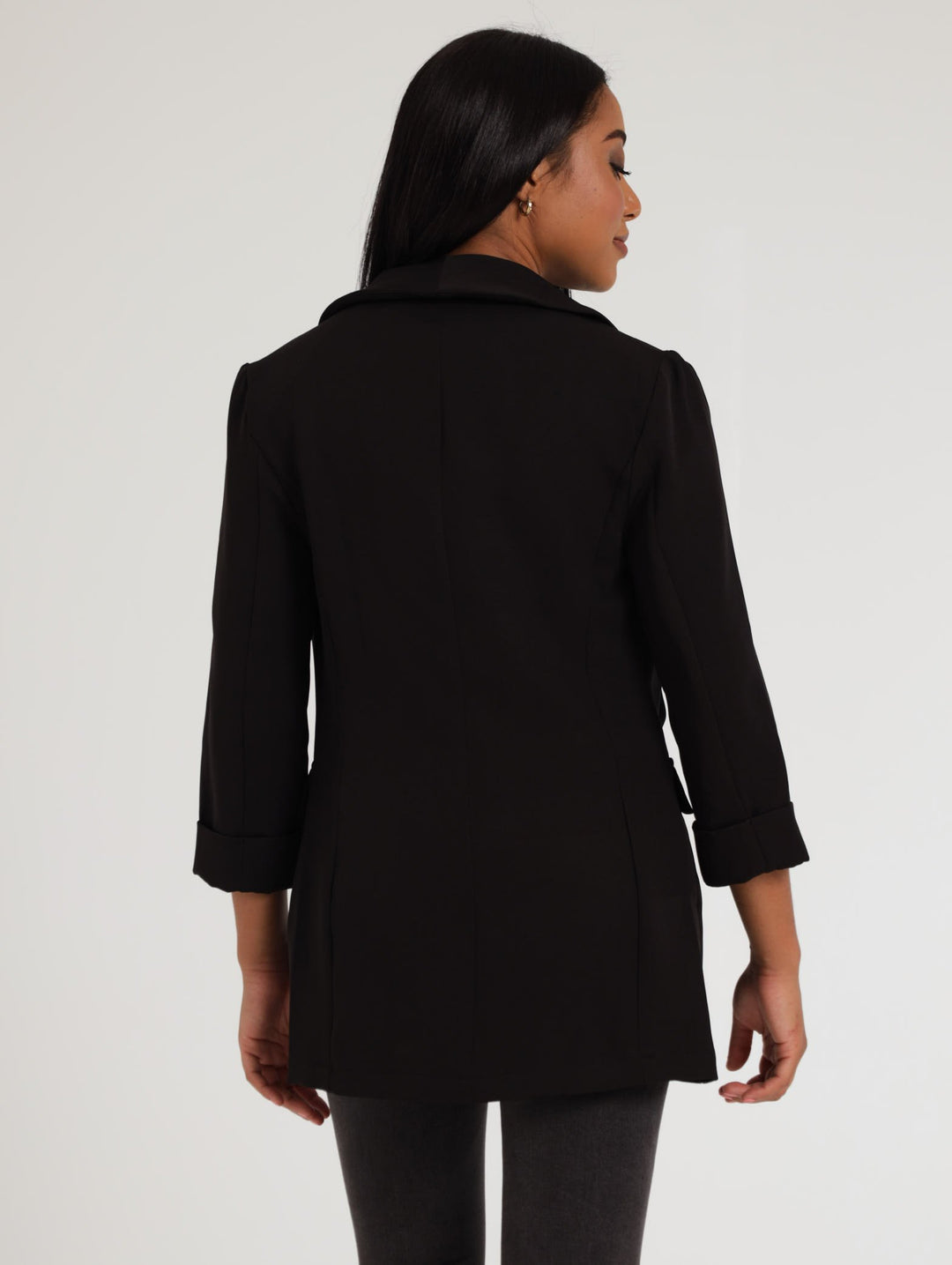 Ladies 3/4 Sleeve Half Lined Drapey Jacket - Black