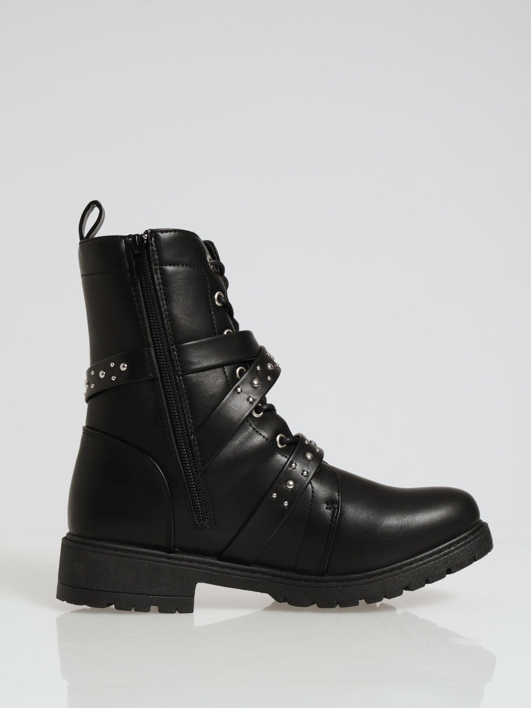 Belted Chunky Military Boot - Black
