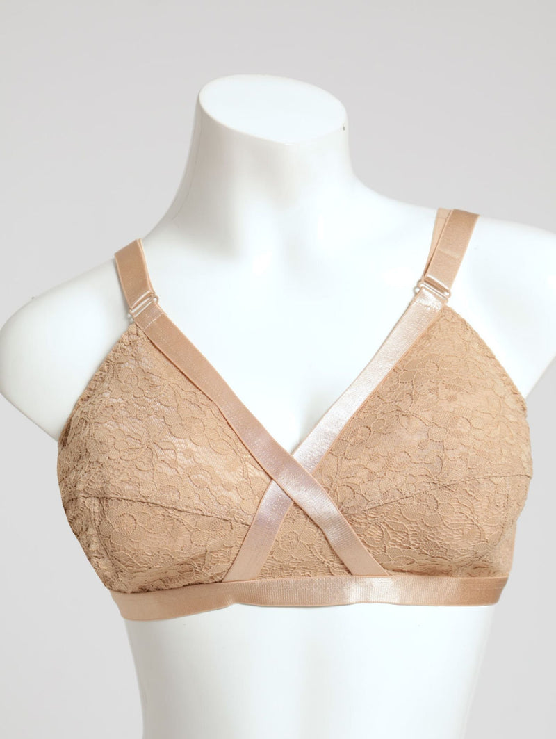 2 Pack Lace Cross Your Heart Bra - White/Beige