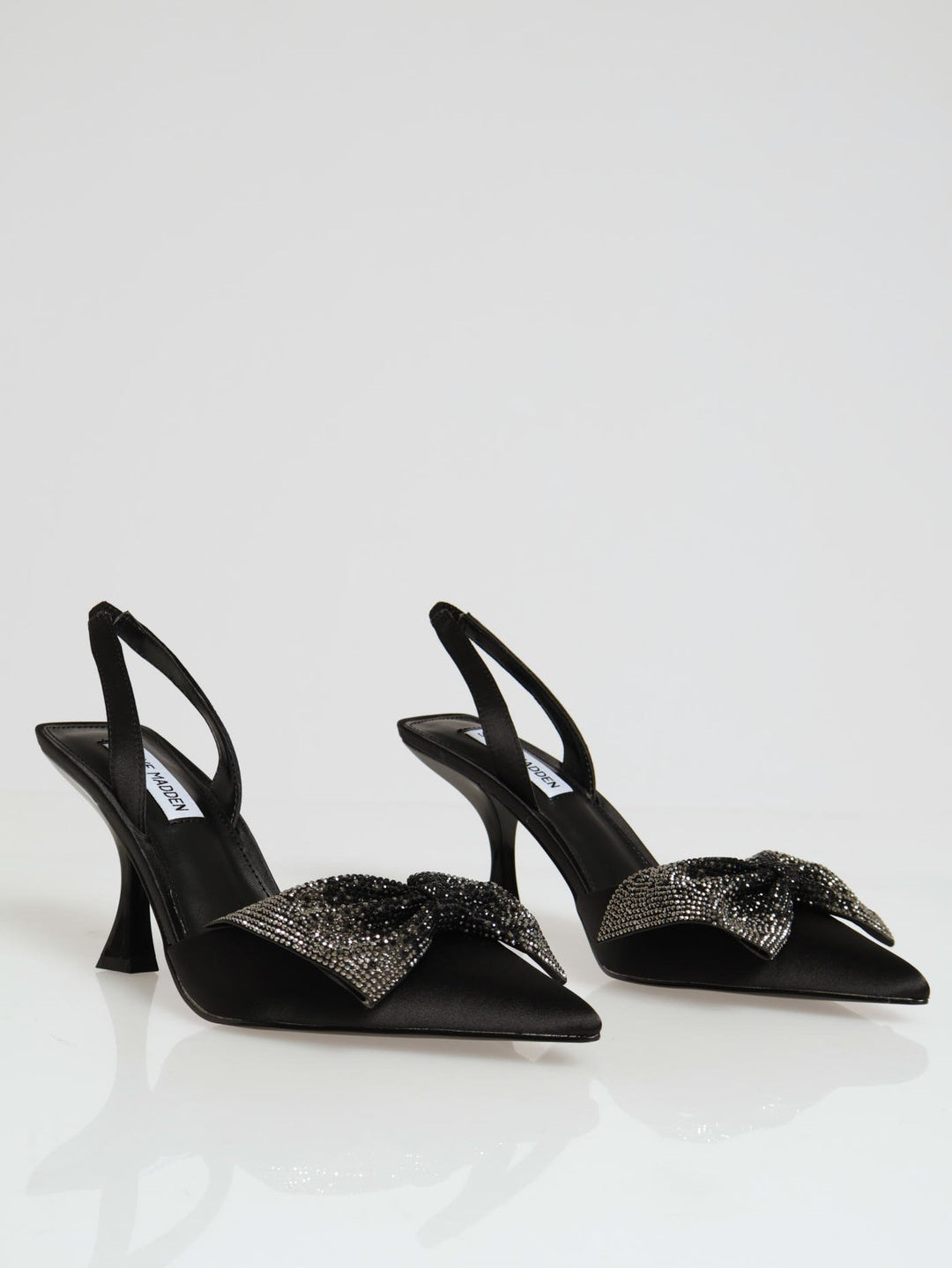 Niteowl Satin Rhinestone Pointed Toe Slingback Heel - Black