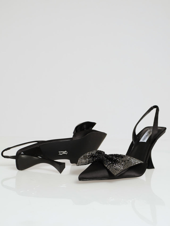 Niteowl Satin Rhinestone Pointed Toe Slingback Heel - Black