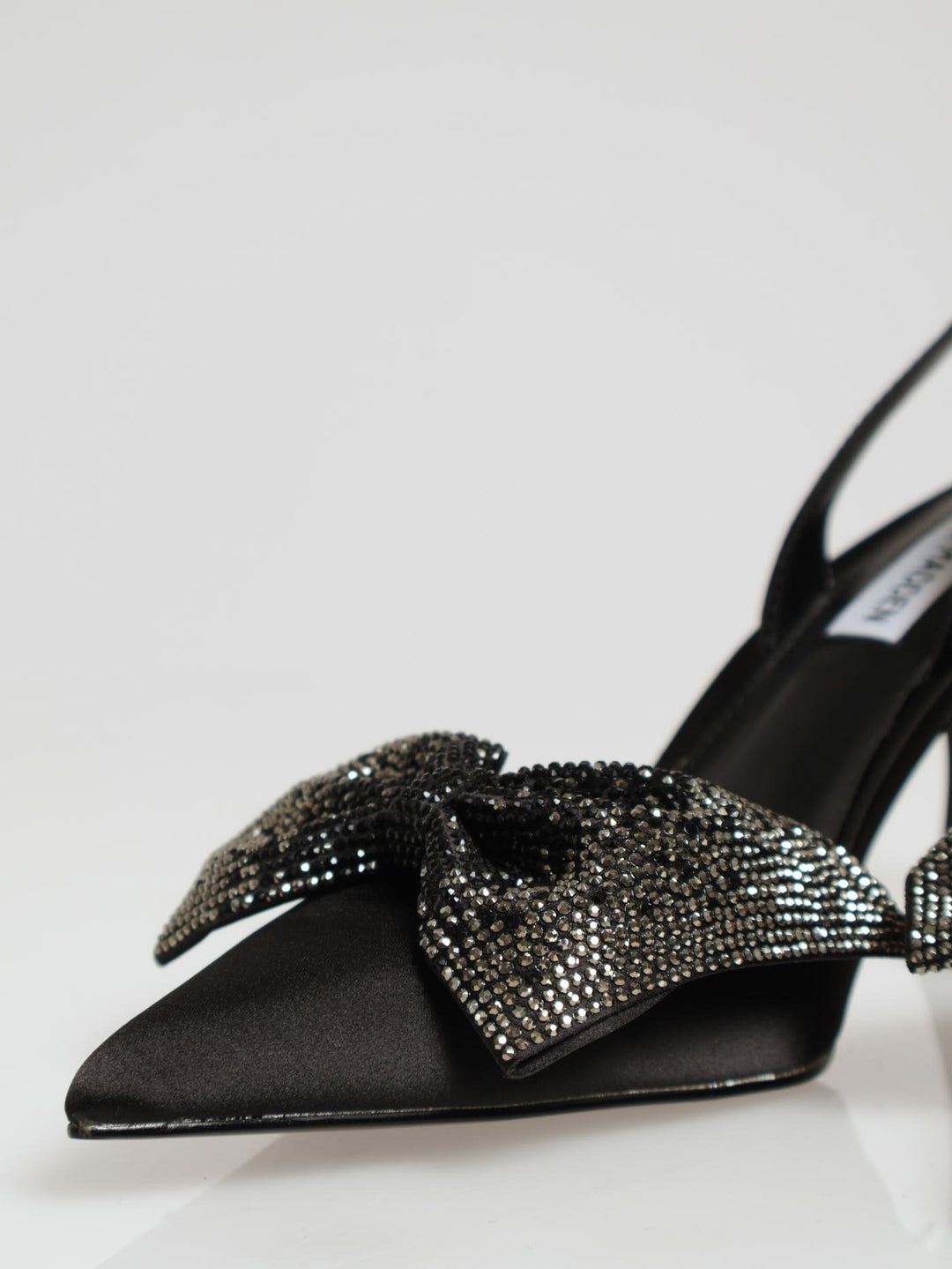Niteowl Satin Rhinestone Pointed Toe Slingback Heel - Black