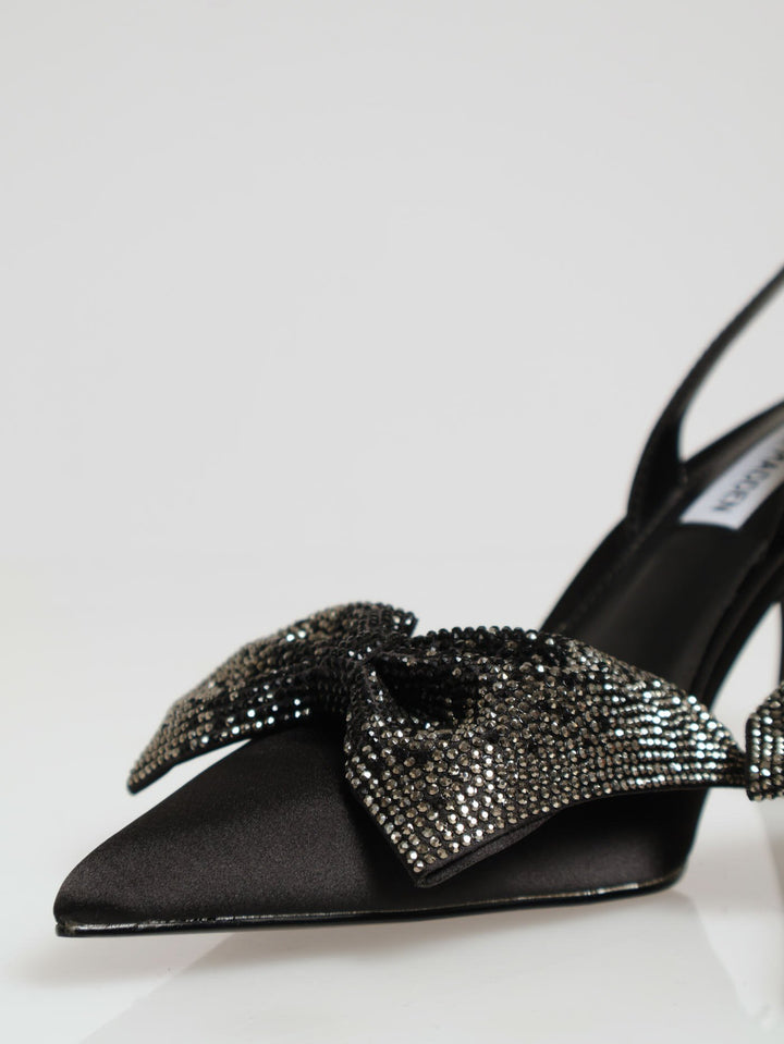 Niteowl Satin Rhinestone Pointed Toe Slingback Heel - Black