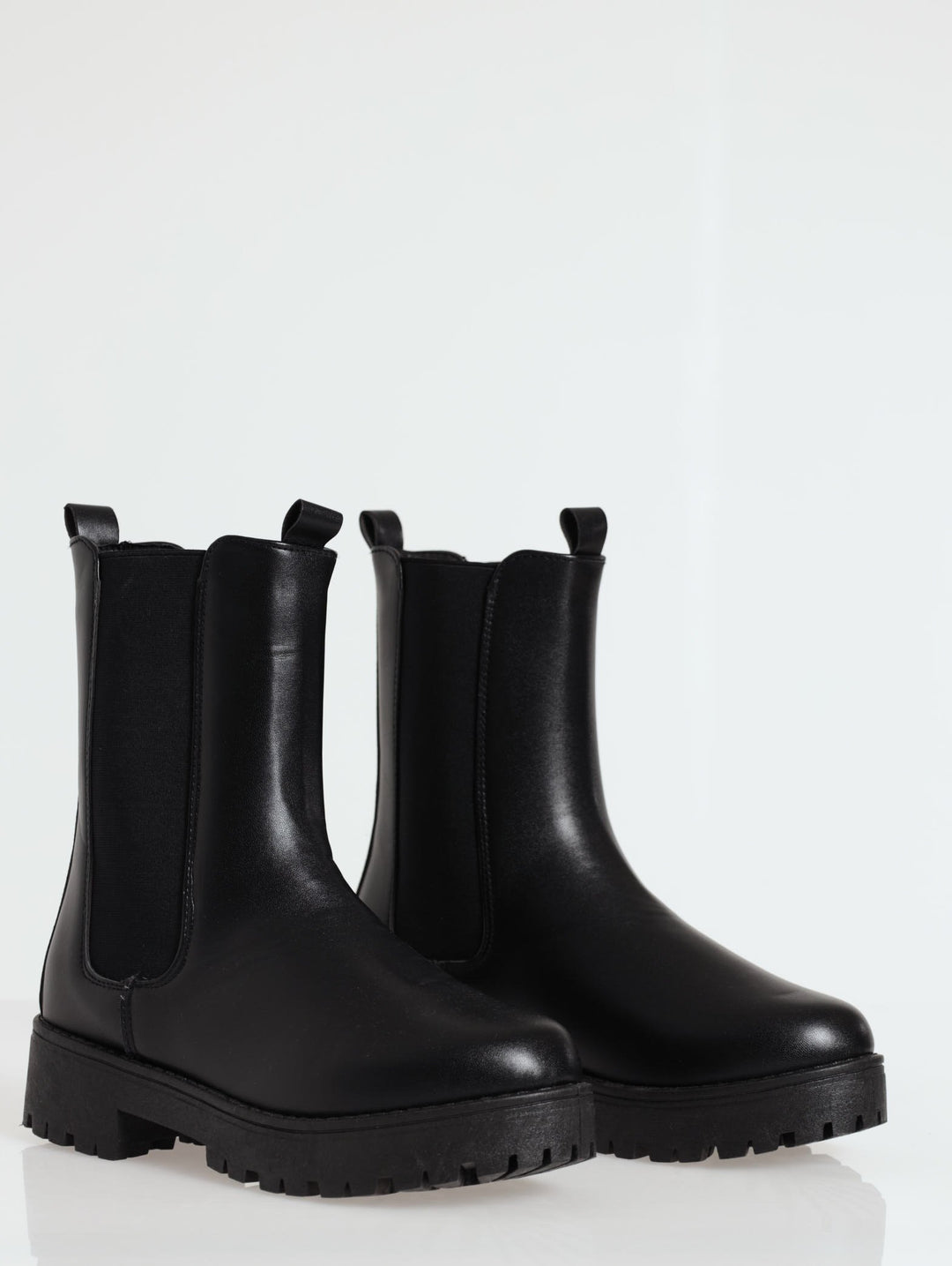 Ladies Chunky Calf High Chelsea Boot - Black