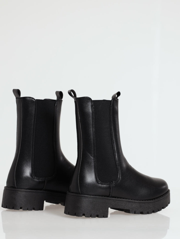 Ladies Chunky Calf High Chelsea Boot - Black