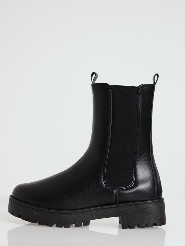 Ladies Chunky Calf High Chelsea Boot - Black