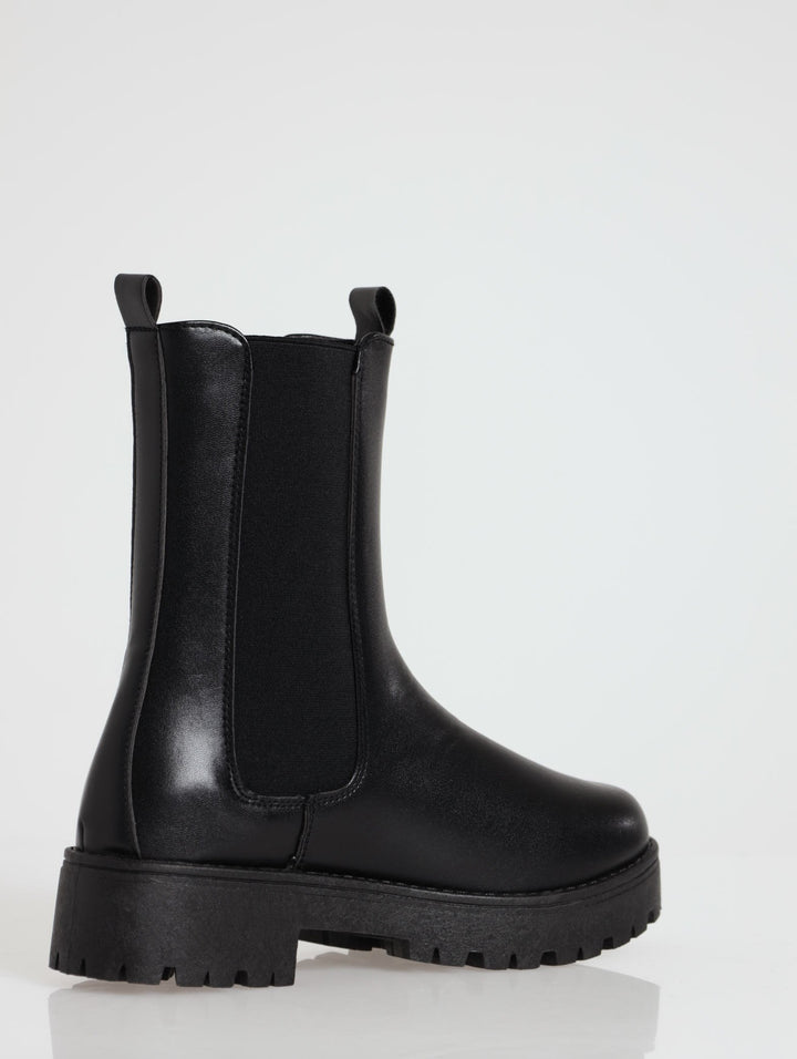 Ladies Chunky Calf High Chelsea Boot - Black