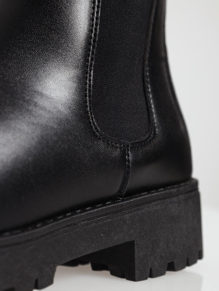 Ladies Chunky Calf High Chelsea Boot - Black