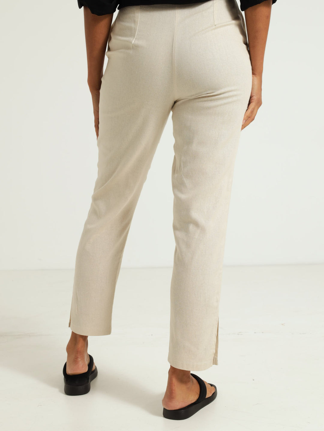 Slit Slim Leg Linen Trouser - Cream