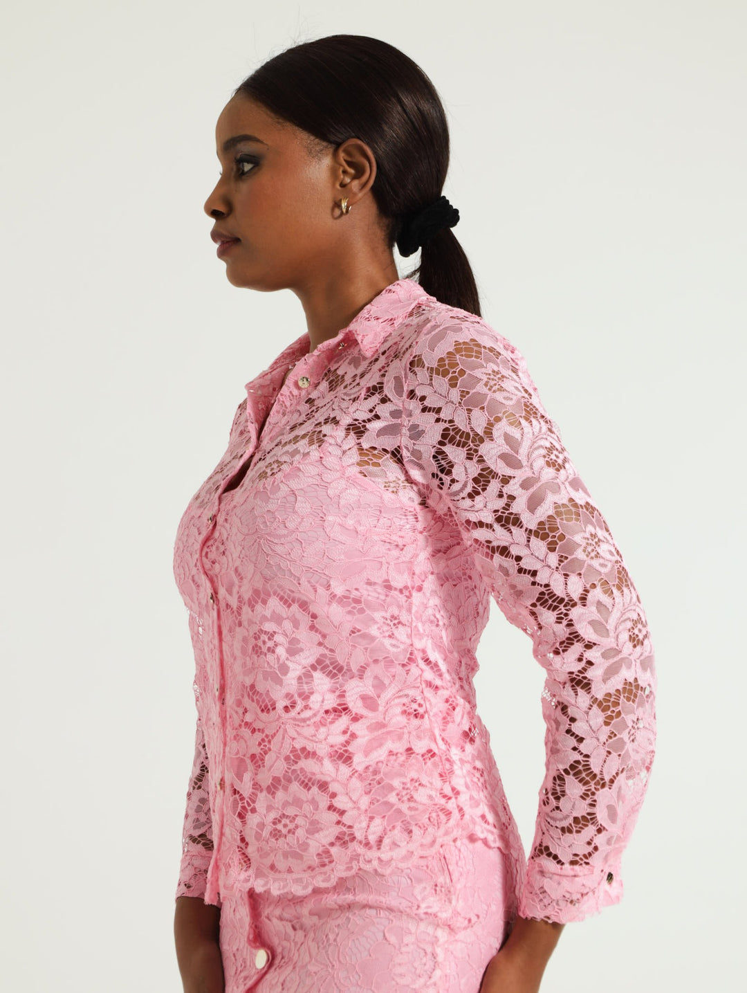 Long Sleeve Lace Shirt - Pink